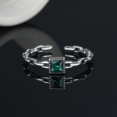 S925 Sterling Silver Emerald Zircon Chain Ring - 4 - CJ