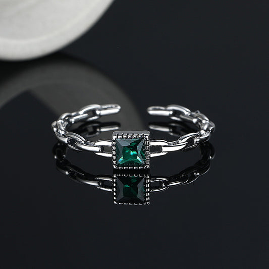 S925 Sterling Silver Emerald Zircon Chain Ring - 4 - CJ