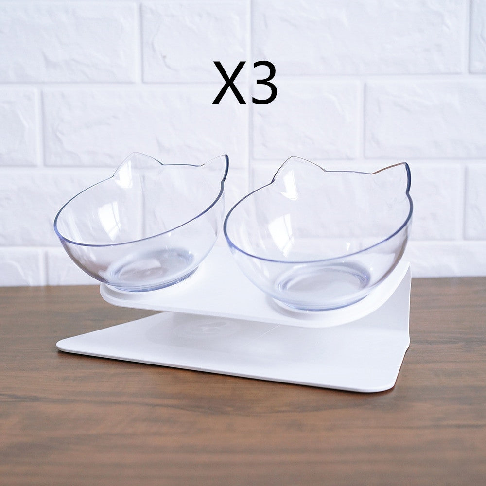 Non Slip Double Cat Bowl With Raised Stand Pet Food Cat Feeder Protect Cervical Vertebra Dog Bowl Transparent Pet Products - 0 - CJ - Double transparent and box3pcs - CJMY122872123WD