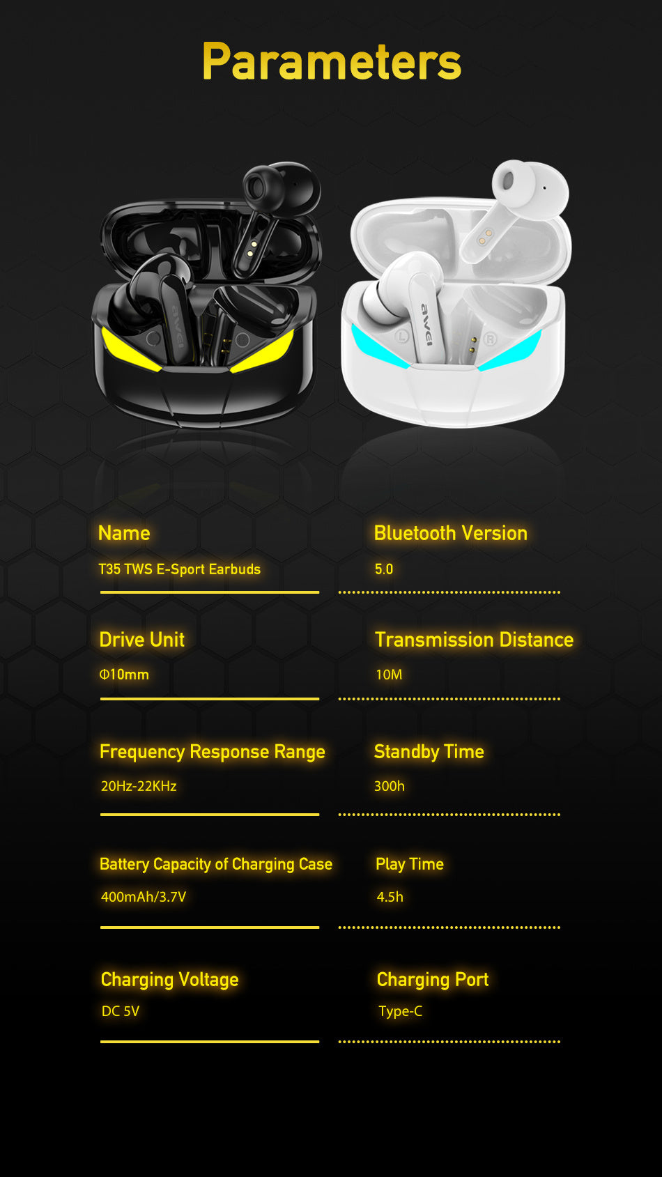 AWEI True Wireless Bluetooth Charging Pod Headphones