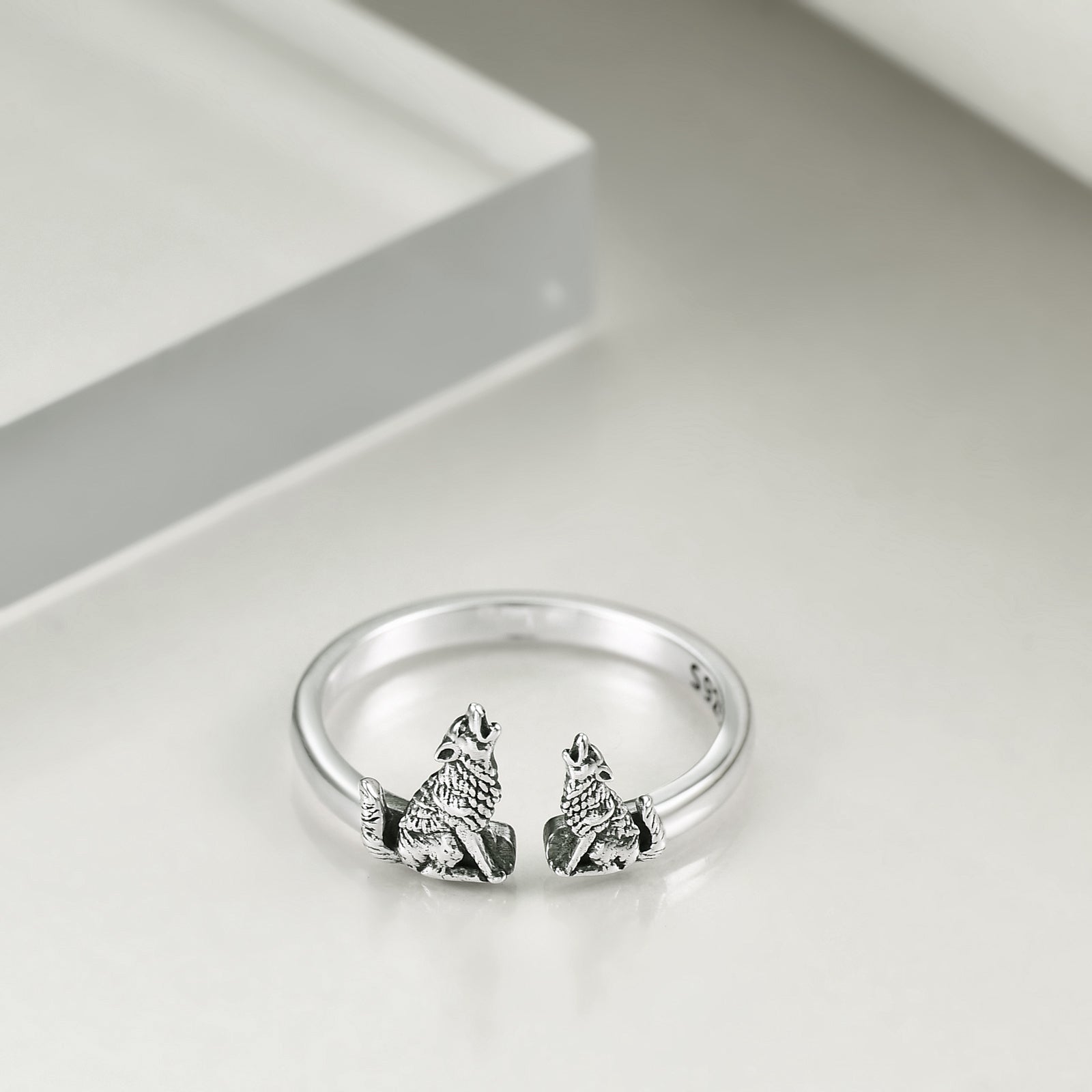 Sterling Silver Wolf Rings Mother and Child Open Adjustable Size Rings - 5 - cjdropshipping