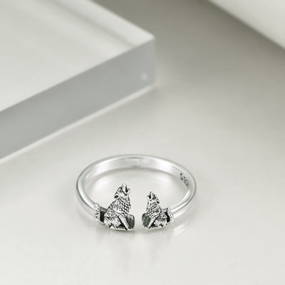 Sterling Silver Wolf Rings Mother and Child Open Adjustable Size Rings - 5 - cjdropshipping