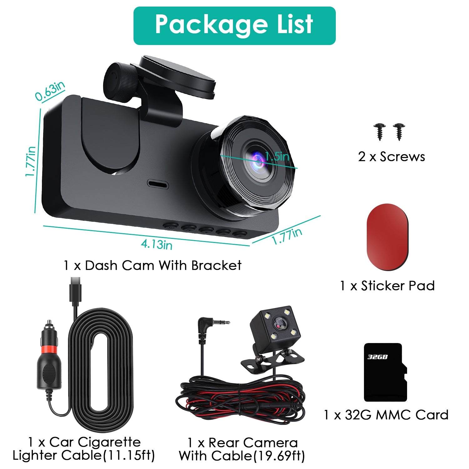 3 Channel Dash Cam Front Inside Rear Vehicle Driving Recorder Car DVR With 32G MMC Card G Sensor Motion Detection Parking Monitor Loop Recording - 5.0 - CJ