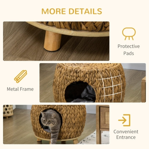PawHut Wicker Cat Bed Cat House Stool With Washable Cushion, 44 X 43 X 41cm - 5 - cjdroshippping