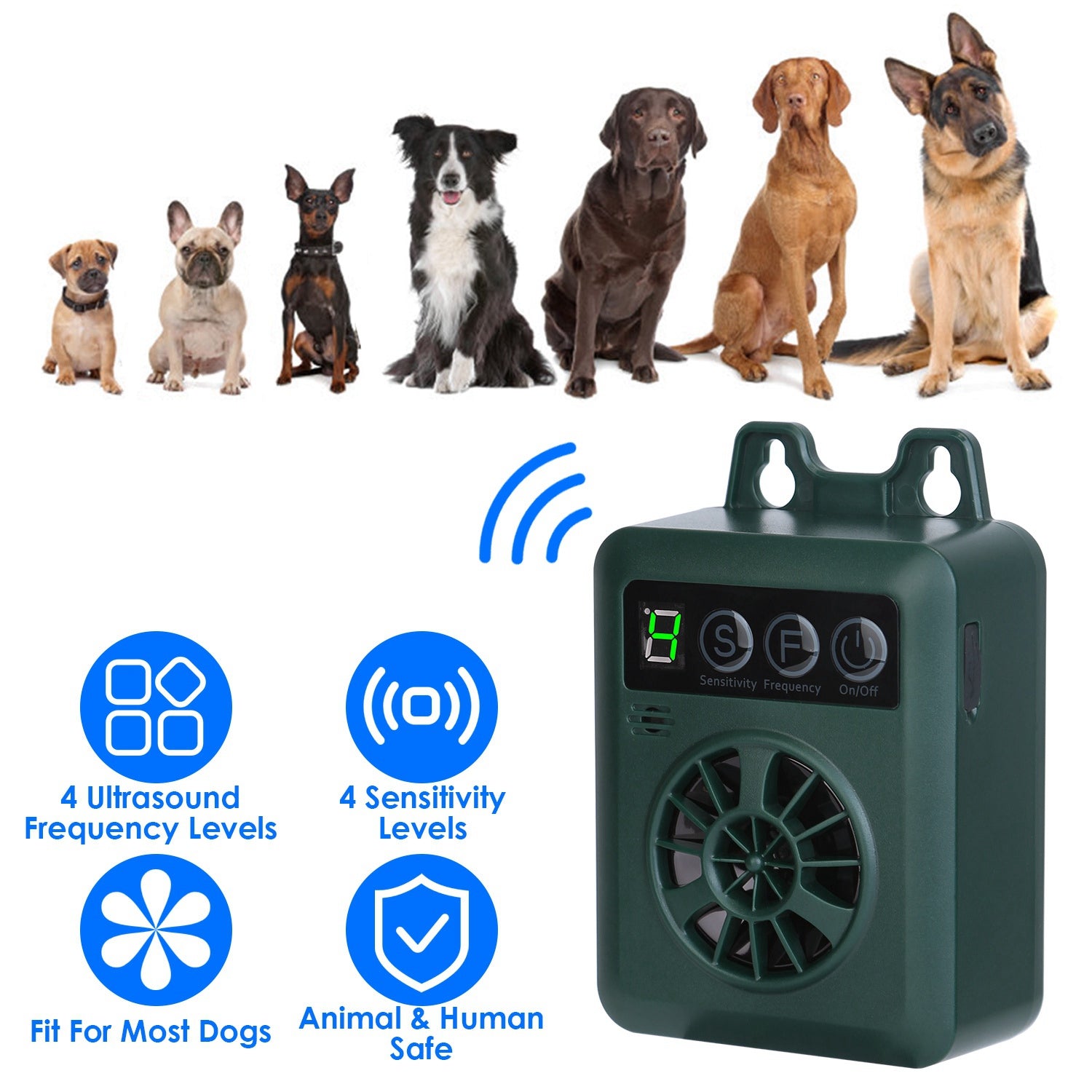 1Pc Anti - barking Device 49.2Feet Sensing Ultrasonic Bark Deterrent With 4 Frequency Levels 4 Sensitivity Levels Indoor Outdoor Dog Bark Control - 5 - CJ
