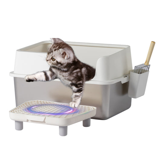 Stainless Steel With Plastic, Buckle Style With Shovel, Foot Pad, White Litter Box - 5 - CJ