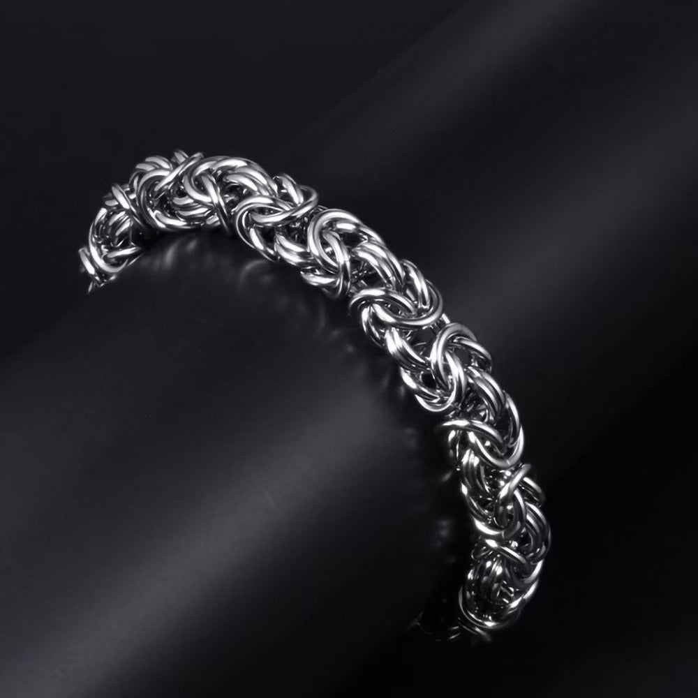 Vintage Braided Titanium Steel Bracelet For Men - Hip Hop Minimalist Chain Style, Durable Stainless Steel Handmade Link Brace
