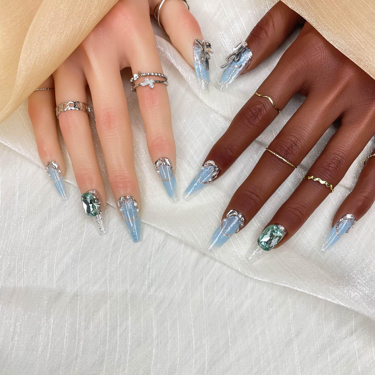 GGDDSHA Handmade Press On Nails, Luxury &Custom Fake Nails 3D Handmade Reusable UVFinished False Nails, Hand - Painted Nail,Nebula Glint - 5 - CJ