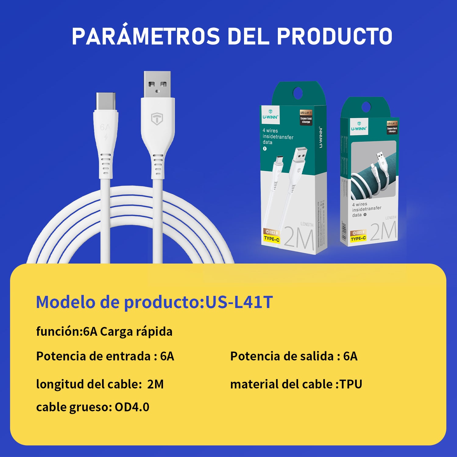 L41 USB - C Cable 6A 2M White USB 3.0 UWINN - 5 - CJ