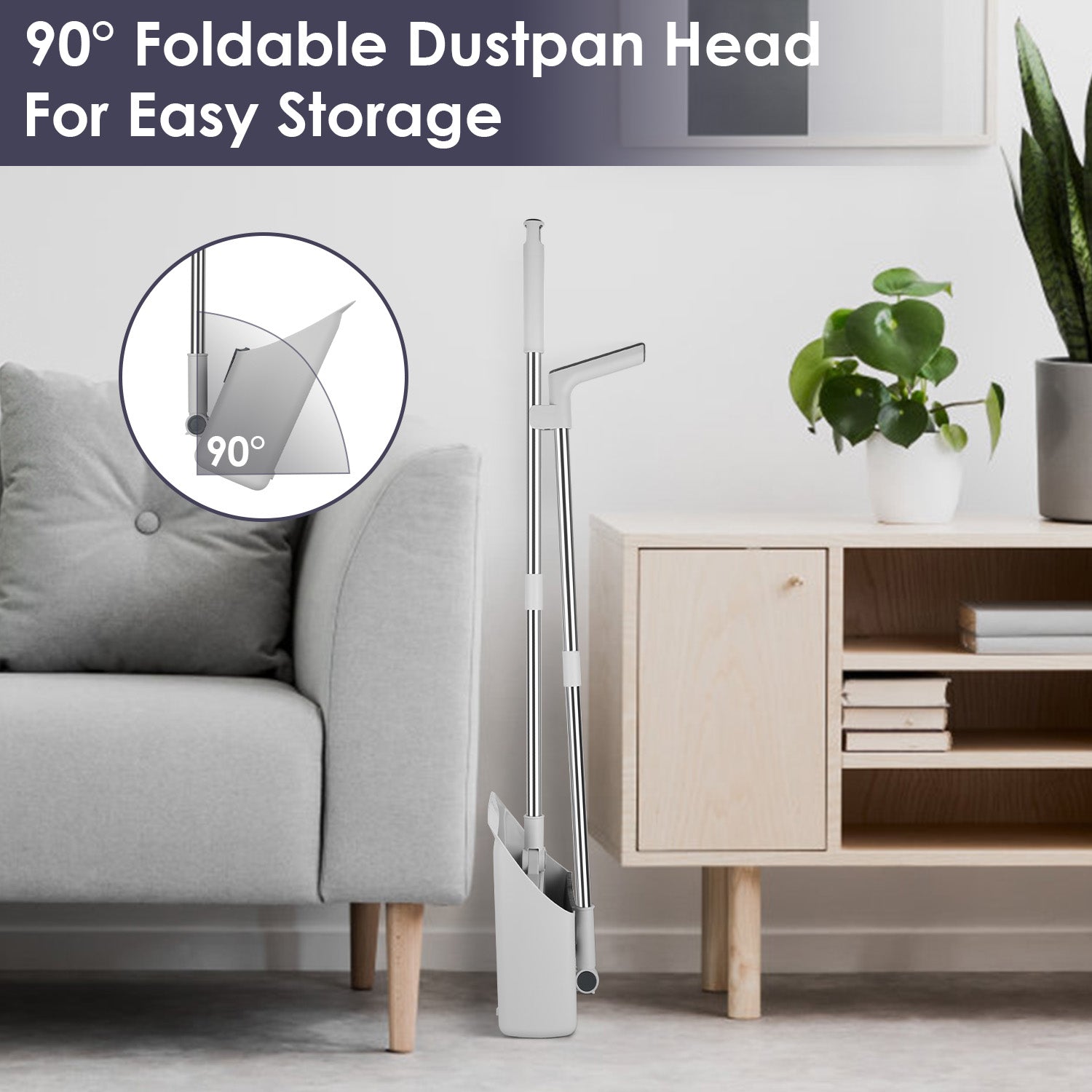 1Set Broom And Dustpan Combo Set With Squeegee Stainless Steel Handle 4 In 1 Upright Standing Broom And Dust Pan For Indoor Outdoor Garage Kitchen Room Office Sweeping - 5 - CJ