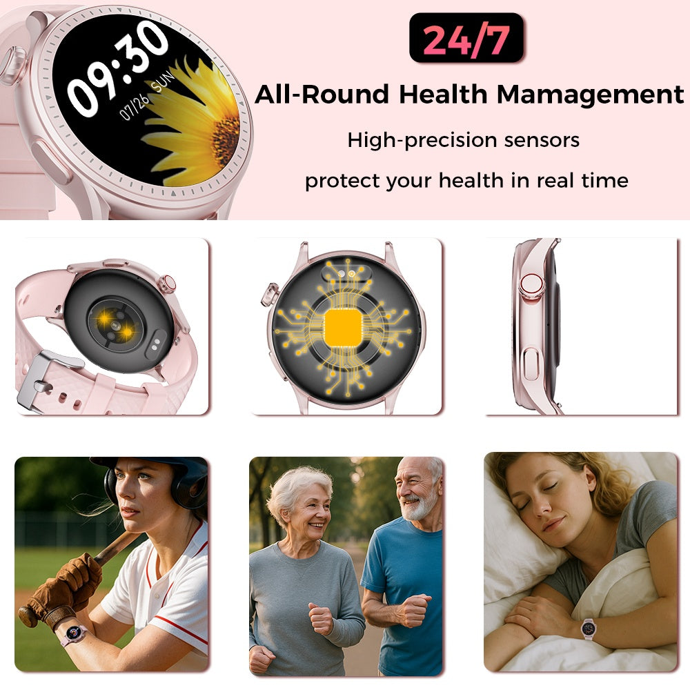 Round Screen Smartwatch, 1.43in HD 3ATM Waterproof, Equipped With Heart Rate Detection, Sleep Monitoring, And Step Tracking,100 Sports Modes Movement Monitor Holiday Gifts Fashion Watches