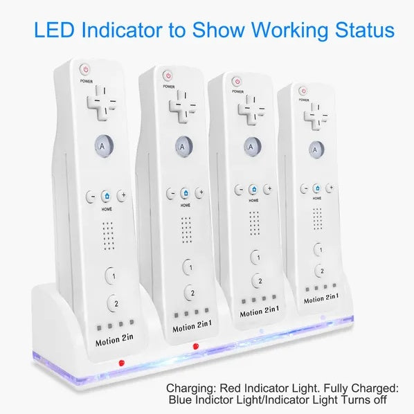 4 Remotes Charging Dock Game Controller Charger 2800mAh Rechargeable Battery Charging Stations W LED Indicator For Wii Nintendo