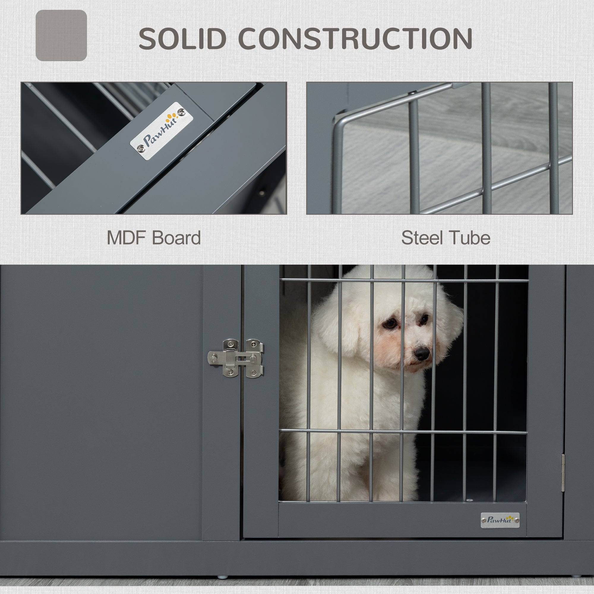 Dog Cage Furniture Metal Indoor Pet Cage Cage, Double Door End Table, Small & Medium Dog House Locks, Grey - 5 - CJ