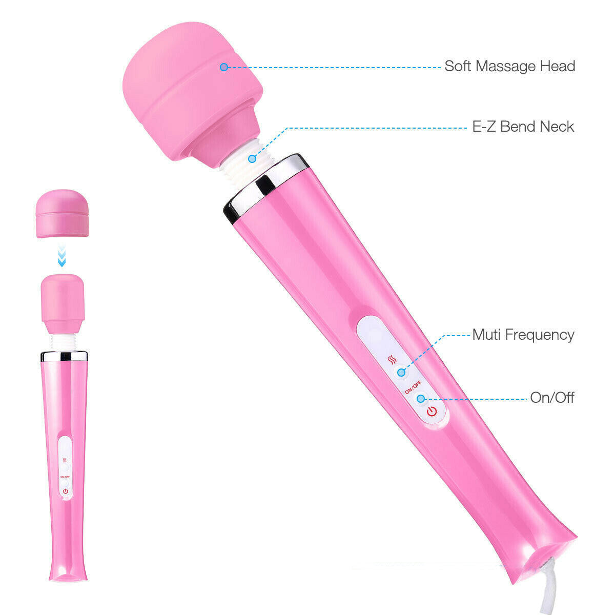 20 Speed Magic Massager Wand Full Body Pain Powerful Waterproof 10 Vibration Mode Massage Vibration UK Plug - 5 - CJ