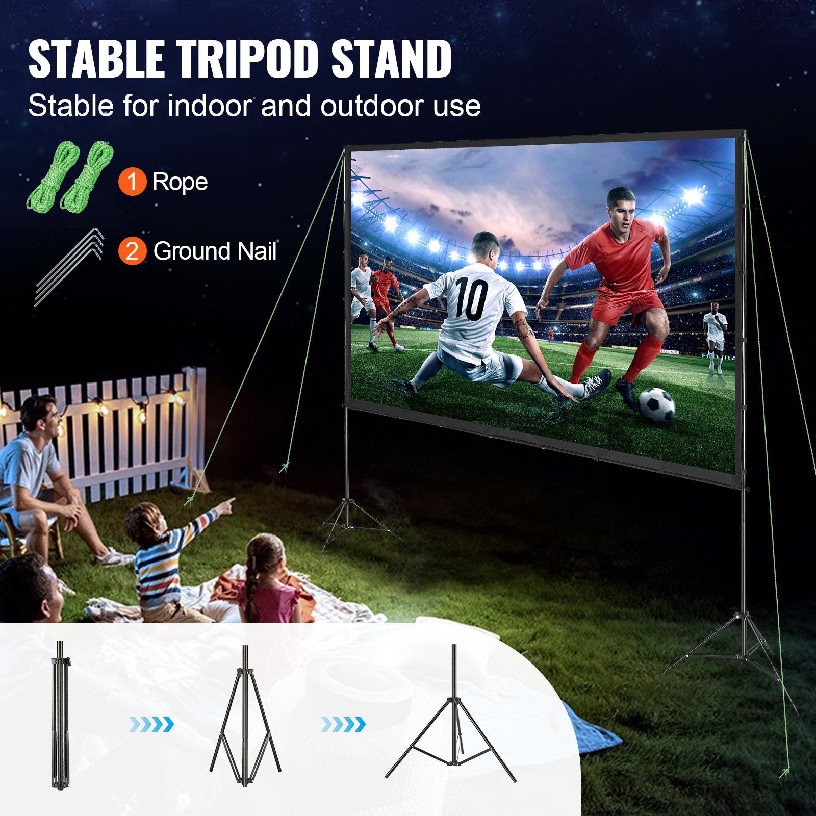 Projector Screen With Stand, 120 Inch 16:9 4K 1080 HD Outdoor Movie Screen With Stand, Wrinkle - Free Projection Screen With Tripods And Carry Bag, For Home Theater Cinema Backyard Movie Night - 5 - CJ