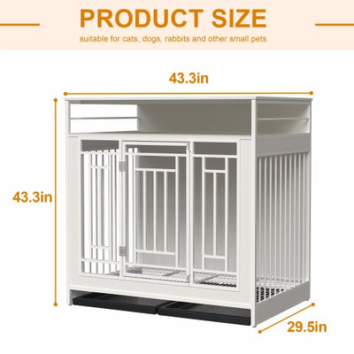 43.3 Inch Large Dog Kennel Furniture, Wooden Kennel With Divider - 5 - CJ