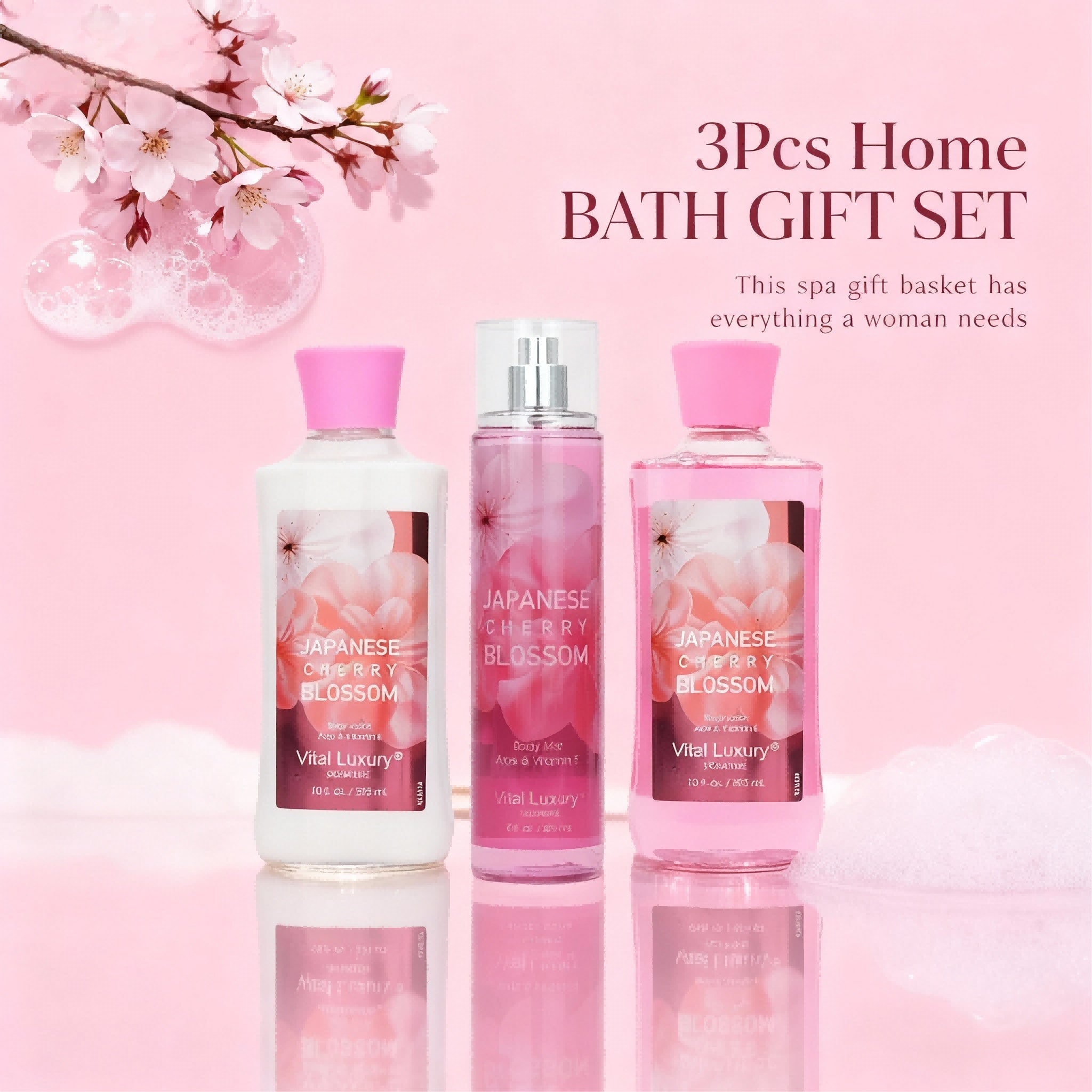 3pcs Set - Sakura Fragrance Shower Gel Set, Japanese Cherry Blossom 10 Fl.oz Shower Gel, 10 Fl.oz Body Lotion, 8 Fl. Oz Body Mist, A Three - piece Bath And Body Care Gift Set - 5 - CJ