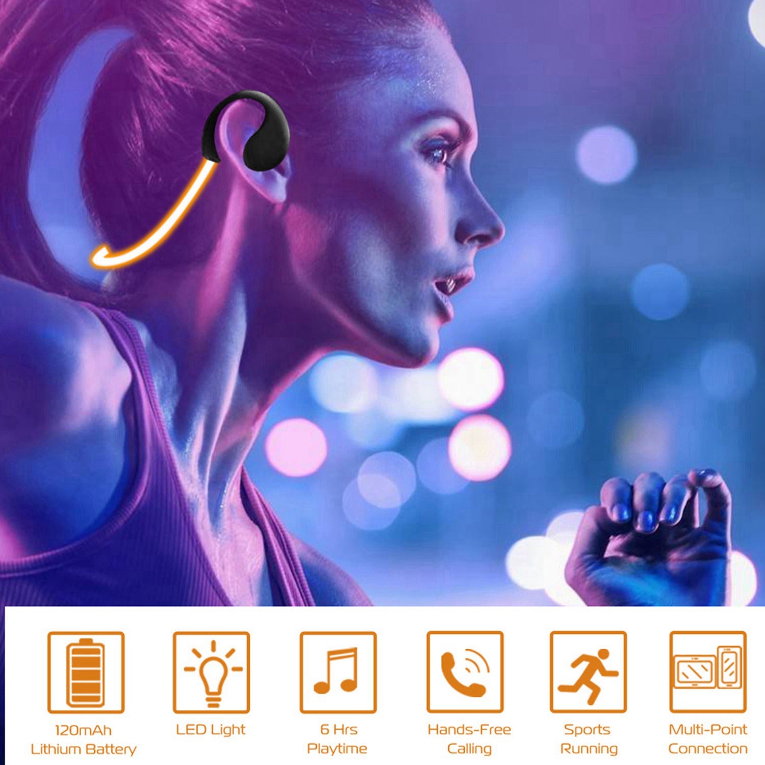 1Pc Wireless Sports Headsets Wireless V4.1 Neckband Earphones HD Stereo Sweat - proof Headphones Earbuds With  LED Light Mic 8Hrs Work Running - 5 - CJ