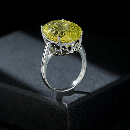 Natural Gem Inlaid Ring Female S925 Sterling Silver Lemon Crystal Luxury Ring - 4 - CJ