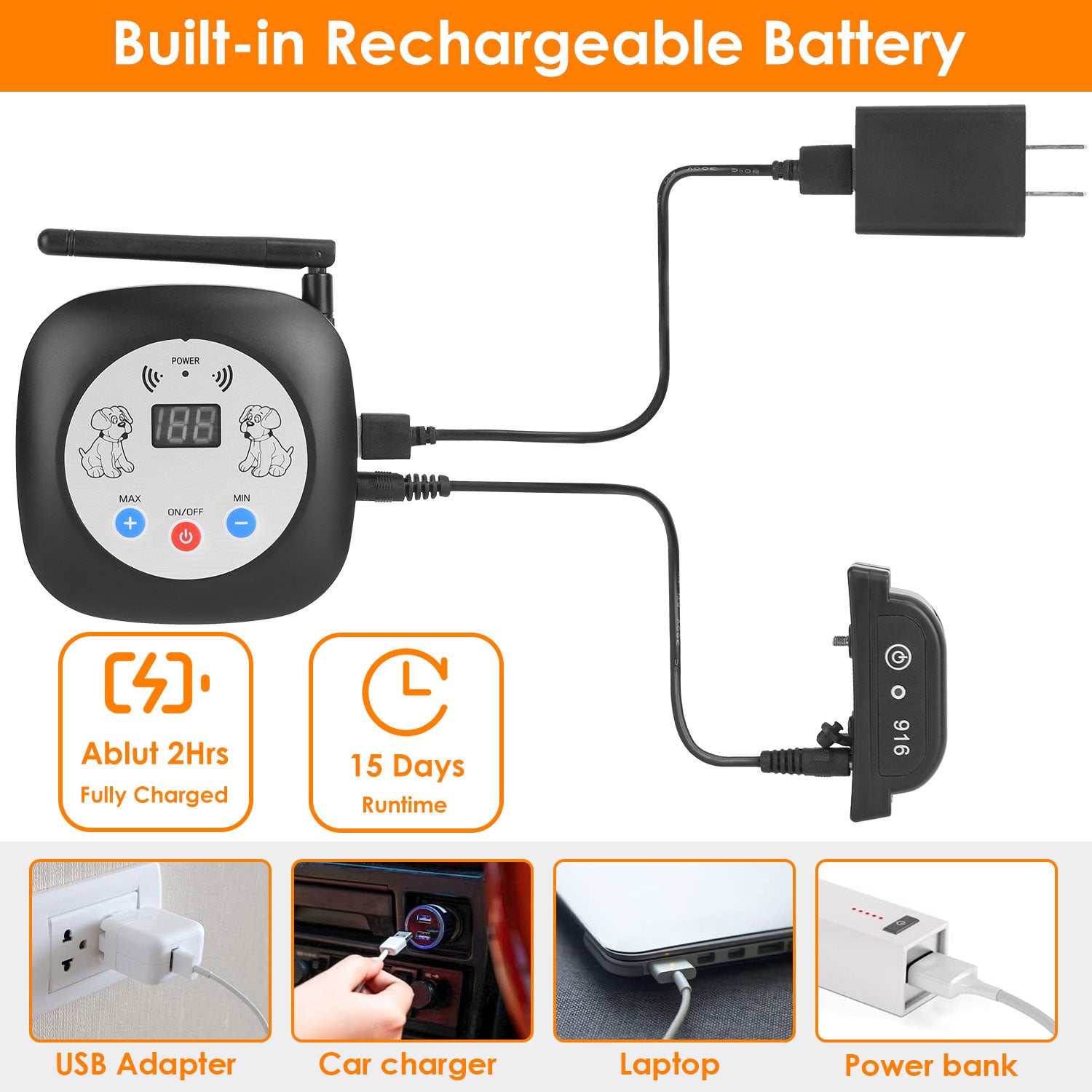 1Set 328FT Electric Wireless Dog Fence System With GPS Location Monitor Collar Receiver Rechargeable Beep Vibration Fence System For Small Medium Large Dogs - 5 - CJ