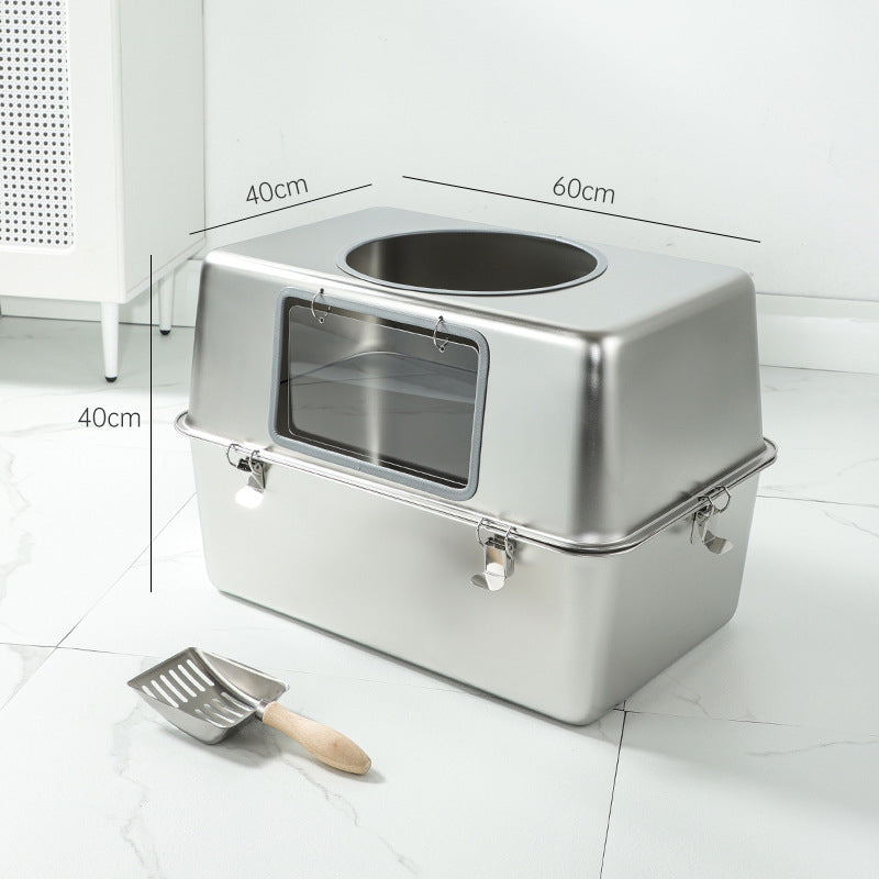 Alloy Litter Box Easy To Clean Widen And Thicken Leak - proof Sand Large Space Semi - closed Cat Toilet - 0 - CJ