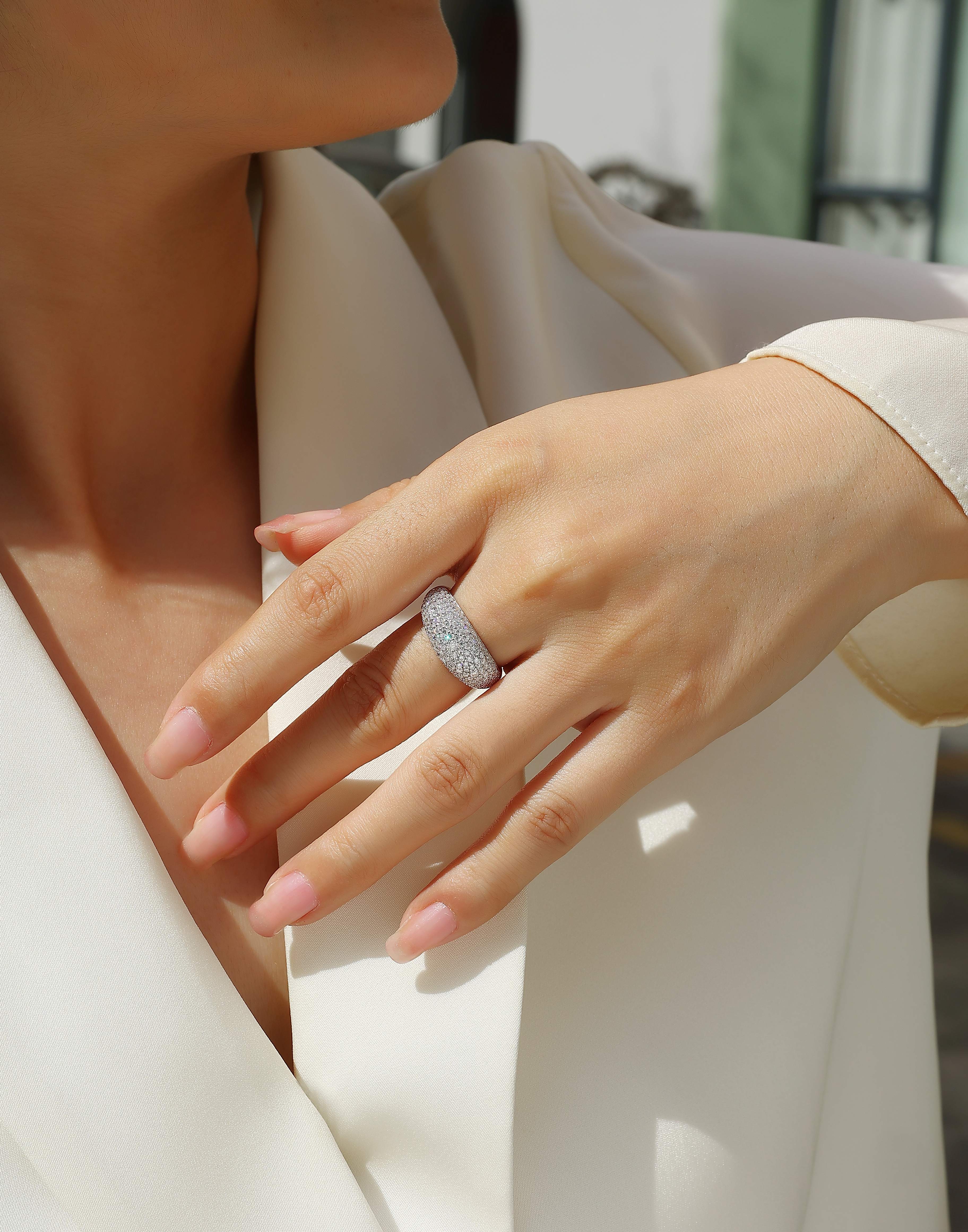 1Moonlit Night Stars - A Fashionable Diamond Jewelry Piece Set With Moissanite S925 Sterling Silver And Platinum Diamond Ring Prohibit TikTok sales - 5 - CJ