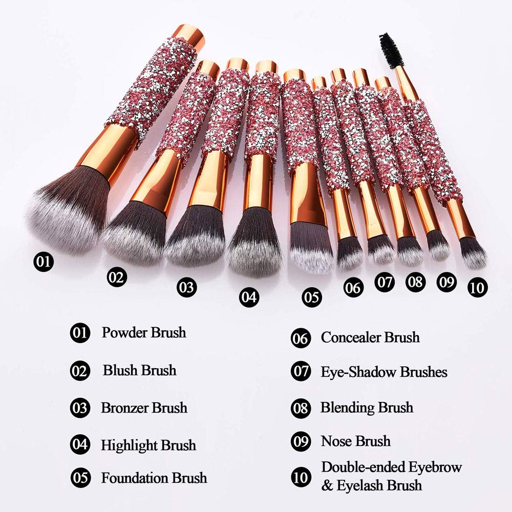 10 IN 1 Diamond Inlaid Handmade Custom Makeup Brush - 5 - CJ
