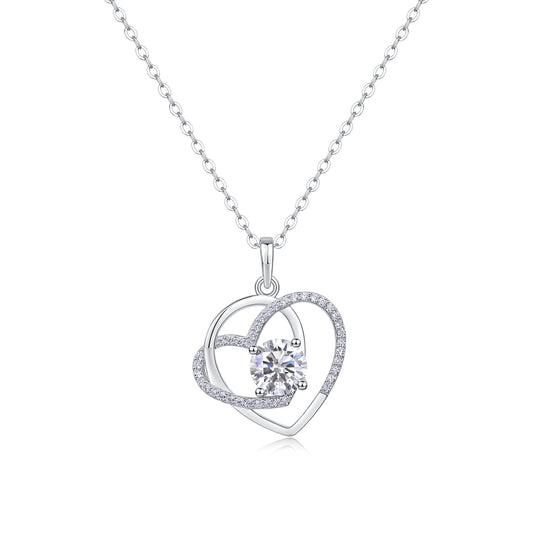 1Heart To Heart - A Fashionable And Luxurious Diamond Jewelry Pendant Set With 1 - carat Moissan Diamond S925 Sterling Silver And Platinum Plating Prohibit TikTok sales - 5 - CJ