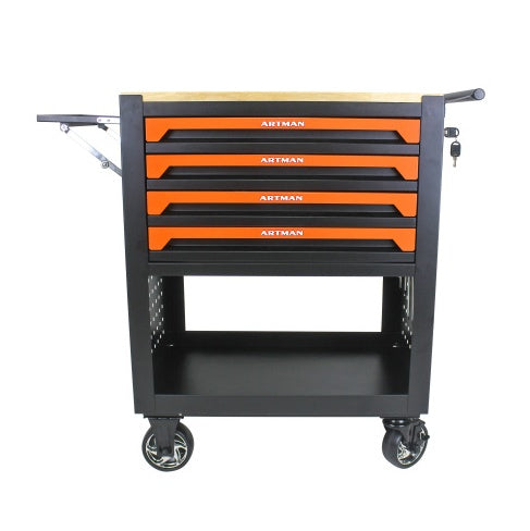 4 DRAWERS MULTIFUNCTIONAL TOOL CART WITH WHEELS AND WOODEN TOP - ORANGE - 5 - cjdropshipping