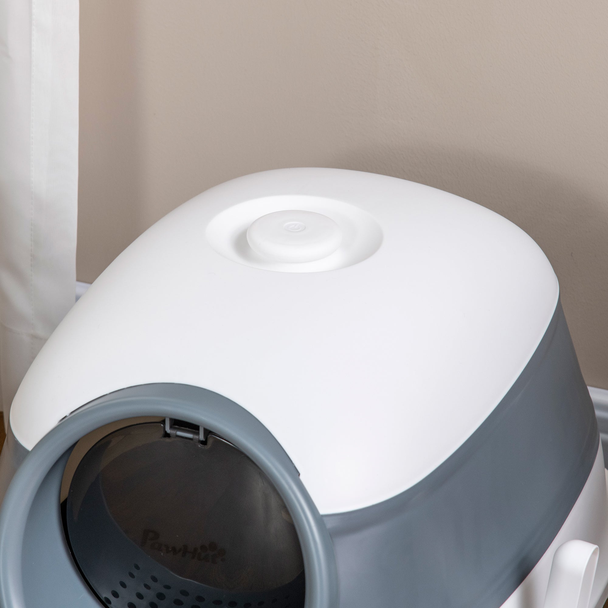 Dome Covered Cat Litter Box with Lid, White and Gray - 5 - CJ