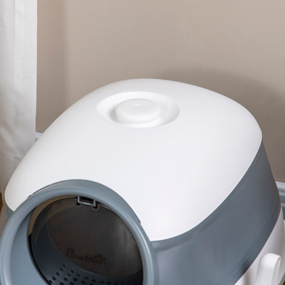 Dome Covered Cat Litter Box with Lid, White and Gray - 5 - CJ