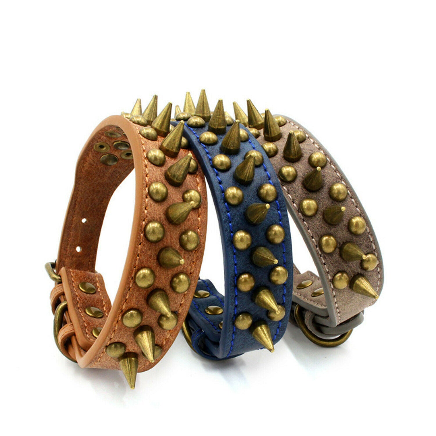 Retro Studded Spiked Rivet Large Dog Pet Leather Collar Pit Bull S - XL - 5 - CJ