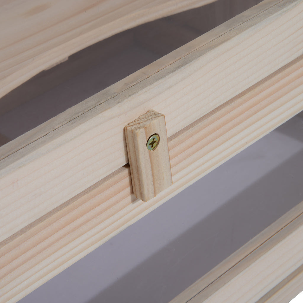 2-Tier Hamster Habitat Openable Top Front Door Shelf Ladder Stable Fir Wood Frame Nature Wood