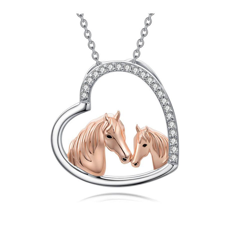 925 Sterling Silver Mama and New Horse Heart Mother Daughter Necklace for Women