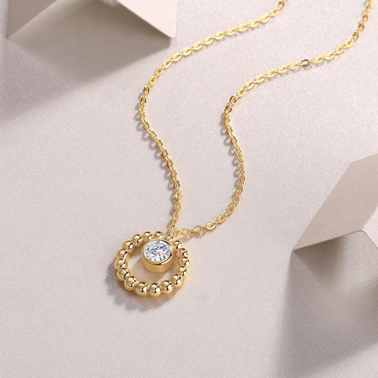 1Moon Pearl - A Fashionable And Trendy Diamond Pendant Necklace Set With 0.5 - carat Moissanite S925 Sterling Silver And Gold Plating Prohibit TikTok sales - 5 - CJ