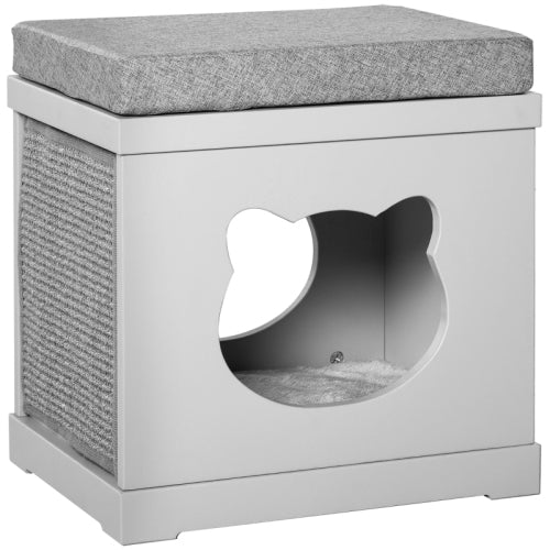 PawHut Cat House Bed Kitten Cave Cube Indoor For Small Pet With Removable Sisal Scratching Pads Soft Cushions, 41x30x36 Cm, Grey - 5 - CJ