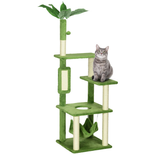 PawHut 56 Cat Tree For Indoor Cats With Hammock, Cat Tower With Scratching Post, Platforms, Play Ball And Anti - tipping Device, For Indoor Cats, Green - 5 - CJ