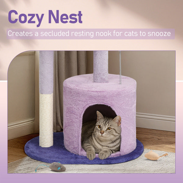 33in Cat Tree, Multi - level Cat Tower With Cat Scratching Post With Curved Perch, Cozy Cat Condo, Padded Top Bed For Kittens And Indoor Cats, Purple - 5 - CJ