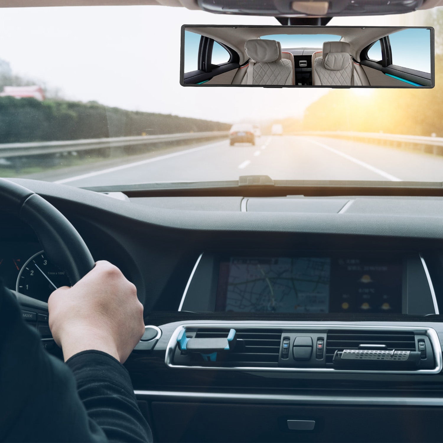 Car Rearview Mirror 11.4in Interior Clip - on Curve Convex Panoramic Anti - glare Rear View Mirrors With Wide Viewing Range For Cars SUVs Trucks Vehicles - 5 - cjdropshipping