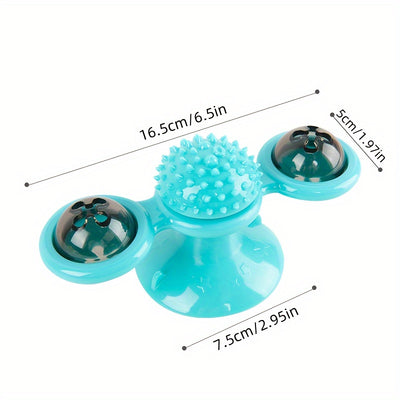 New Windmill Cat Toys Cute Rotating Interactive Cat Toy - Indoor Windmill Cat Toy With Suction Cup Catnip & Jagged Teeth Middle Ball, Smart Kitten Rotating Spinner Exercise Toy, Toothbrush & Massager - 5 - CJ