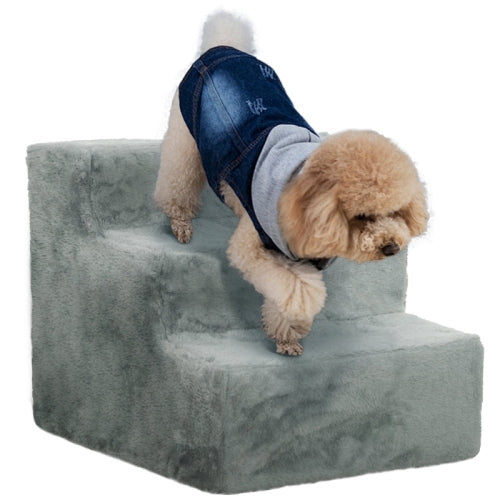PawHut Three - Step Dog Stairs, With Washable Plush Cover, For High Bed Sofa, Dog Stairs For Small Dog And Cat - Light Grey - 5 - CJ