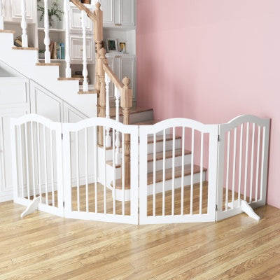 27.6 Height Tall Freestanding Pet Gate, 4 Panels Foldable Dog Gate, Solid Wood Folding Safety Fence Wooden Dog Gate With 2 Pcs Support Feet Ideal For Stairs, Doorways, Halls, Kitchens, Heavy Duty Gat - 5 - CJ