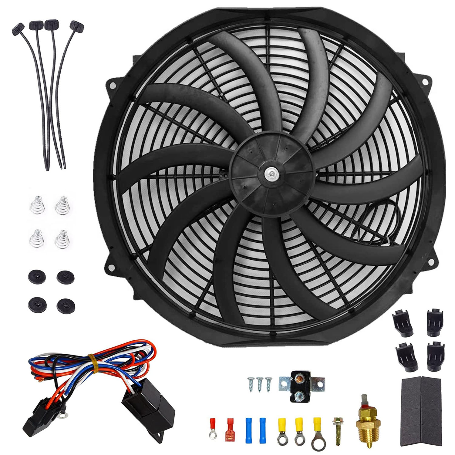 16 Inch Electric Radiator Cooling Fan 12V 120W 10 Blades Car Thermostat Kit With Mounting Kit - 5 - CJ