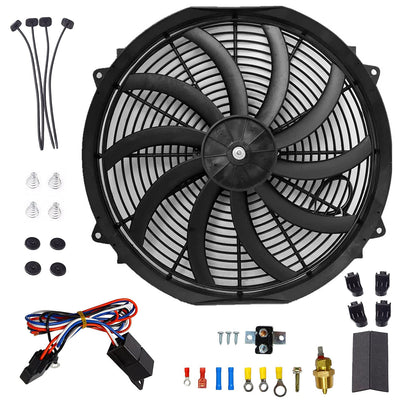 16 Inch Electric Radiator Cooling Fan 12V 120W 10 Blades Car Thermostat Kit With Mounting Kit - 5 - CJ