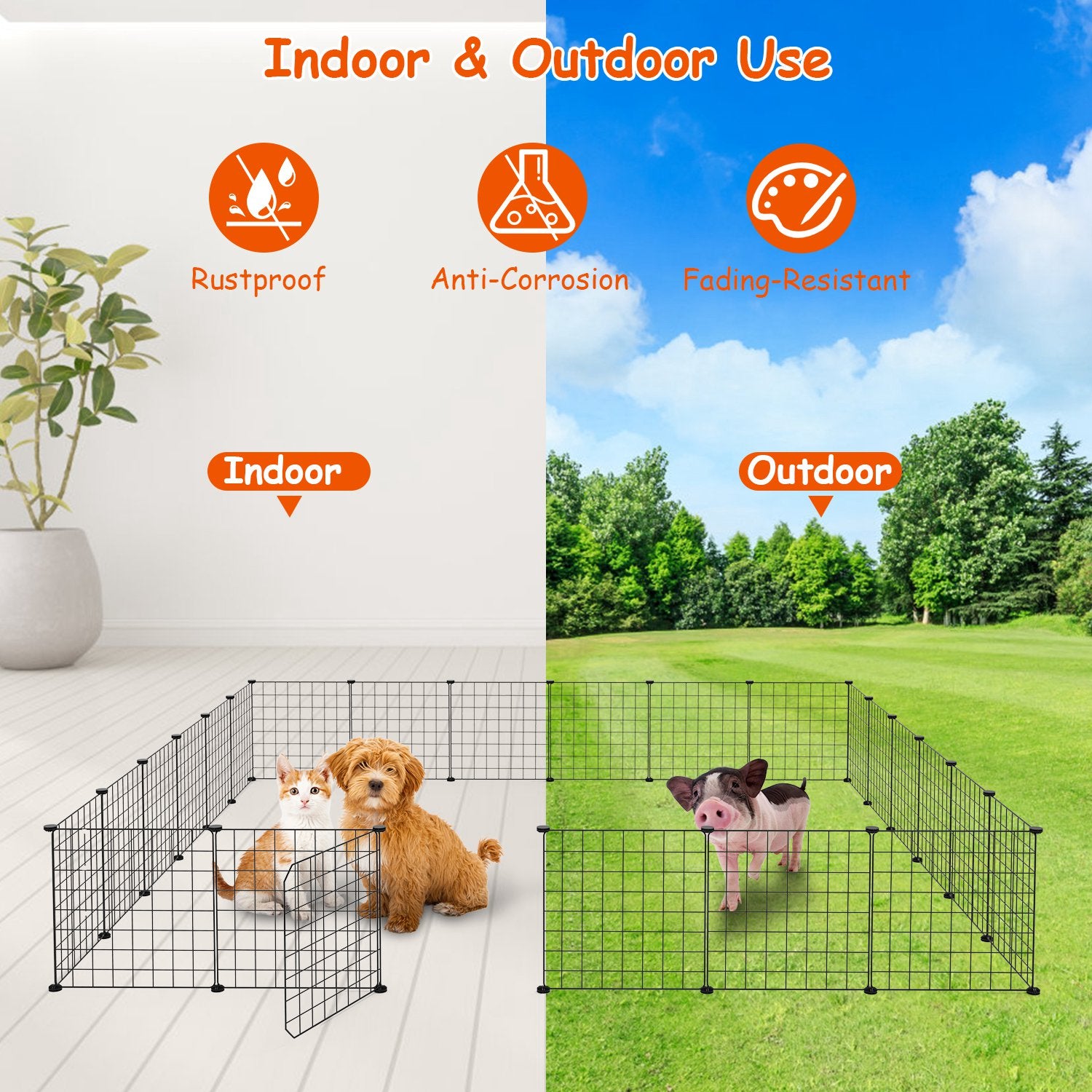 1Pc Small Animal Playpen With Door Dog Metal Playpen Small Medium Kitten Puppy Guinea Pig Rabbit Kennel Small Animal Cage Metal Wire Fence For Indoor Outdoor Yard Camping - 5 - CJ