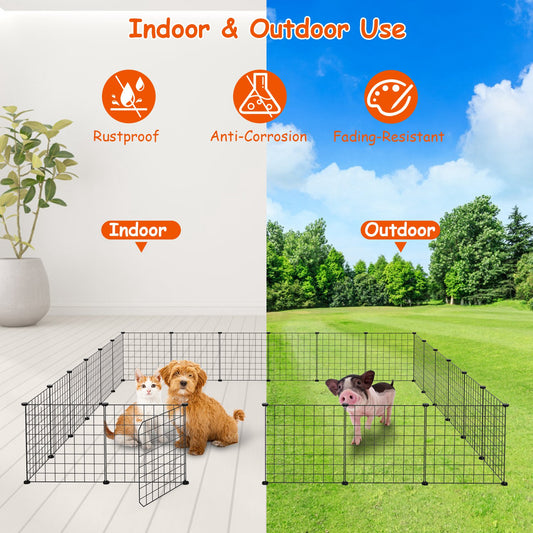 1Pc Small Animal Playpen With Door Dog Metal Playpen Small Medium Kitten Puppy Guinea Pig Rabbit Kennel Small Animal Cage Metal Wire Fence For Indoor Outdoor Yard Camping - 5 - CJ