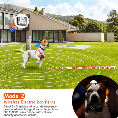 1Set 990FT Range Dog Wireless Fence Remote Training Collar IPX6 Waterproof Receiver With 0 - 9 Levels Beep Vibration Shock Mode 4 Channels Rechargeable Transmitter System - 5 - CJ