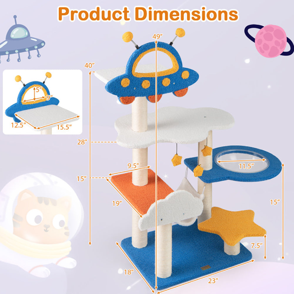 49 Inches Tall Cat Tree With UFO Top Perch Space Capsule And Sisal Scratching Posts