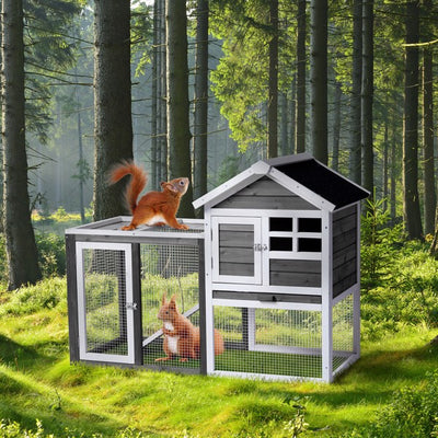 House Type With Ladder Gray Fir Wood Chicken Rabbit Cage - 5 - cjdroshippping