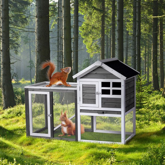 House Type With Ladder Gray Fir Wood Chicken Rabbit Cage - 5 - cjdroshippping